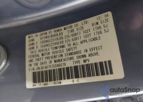 2007 Honda Cr-V Ex-L from USA, damaged, VIN JHLRE48757C046078